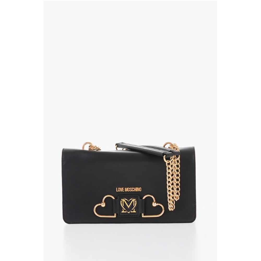 Moschino LOVE Leather Bag with Double Gold Heart Decoration