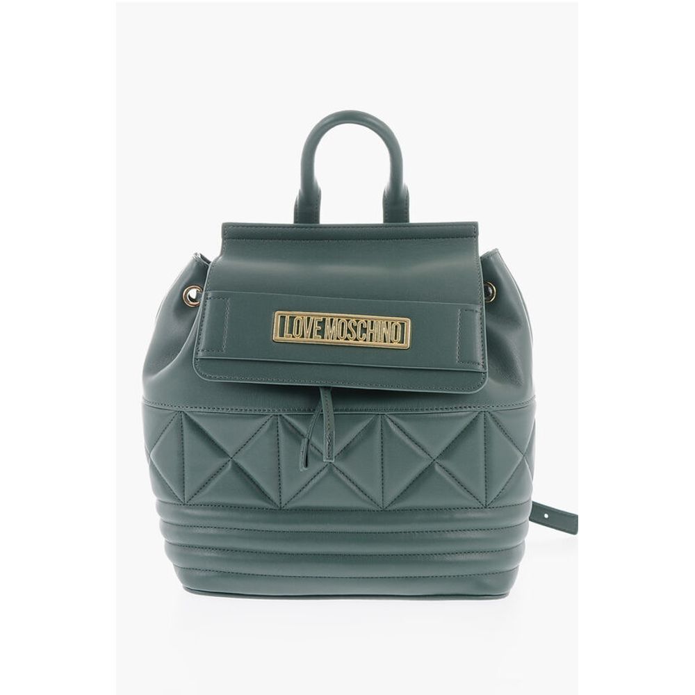 Moschino LOVE Quilted Faux Leather Backpack with Metal Golden Logo