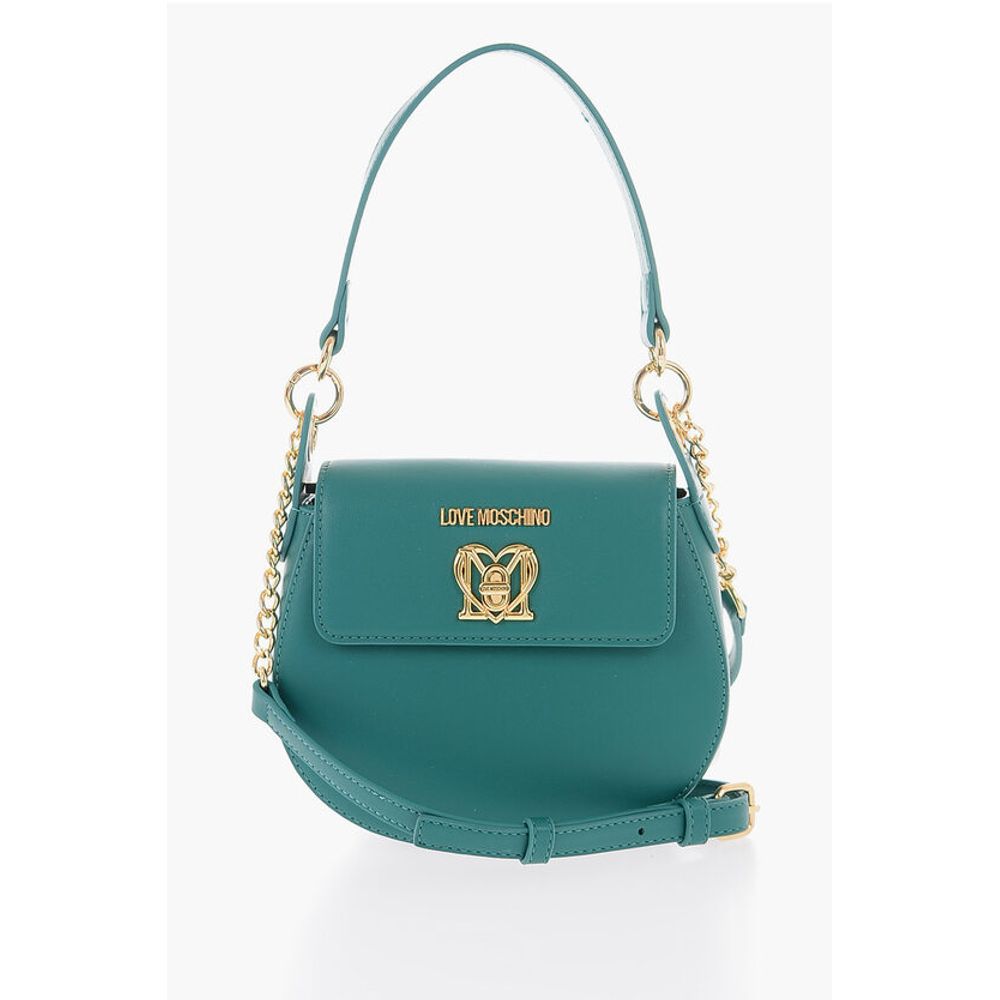 Moschino LOVE Faux Leather Saddle Bag with Turn Lock Closure