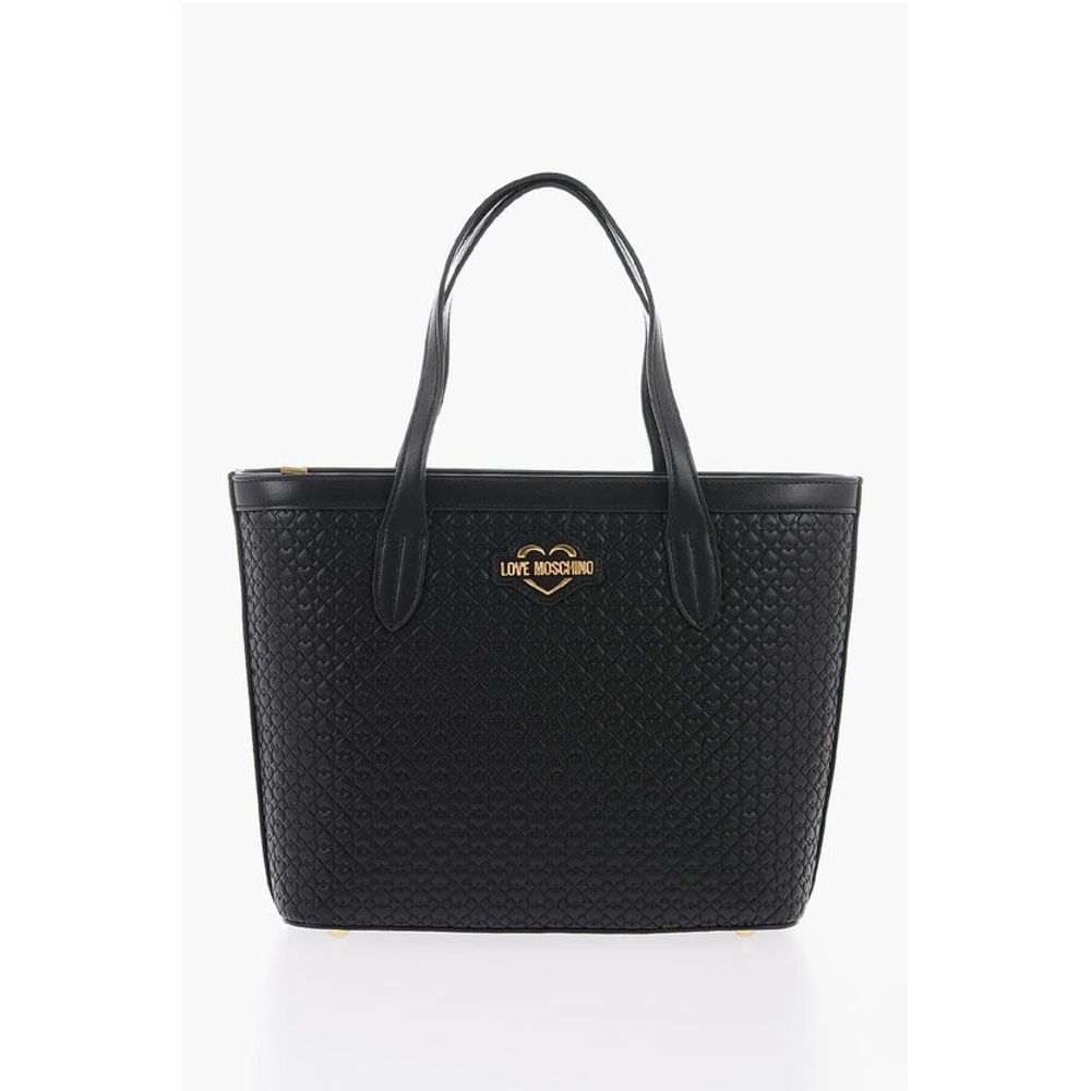 Moschino LOVE Faux Leather VALENTINA Tote Bag with All-Over Hearts