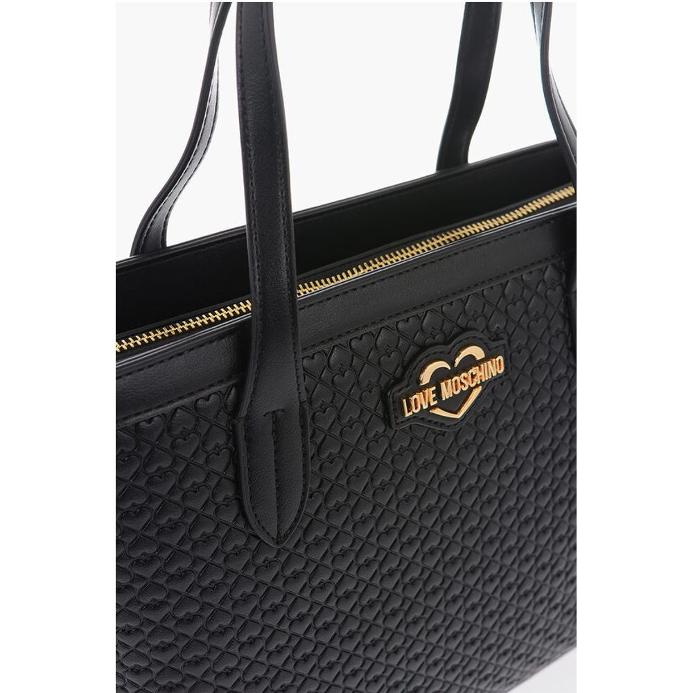 Moschino LOVE Faux Leather VALENTINA Tote Bag with All-Over Hearts - Image 4