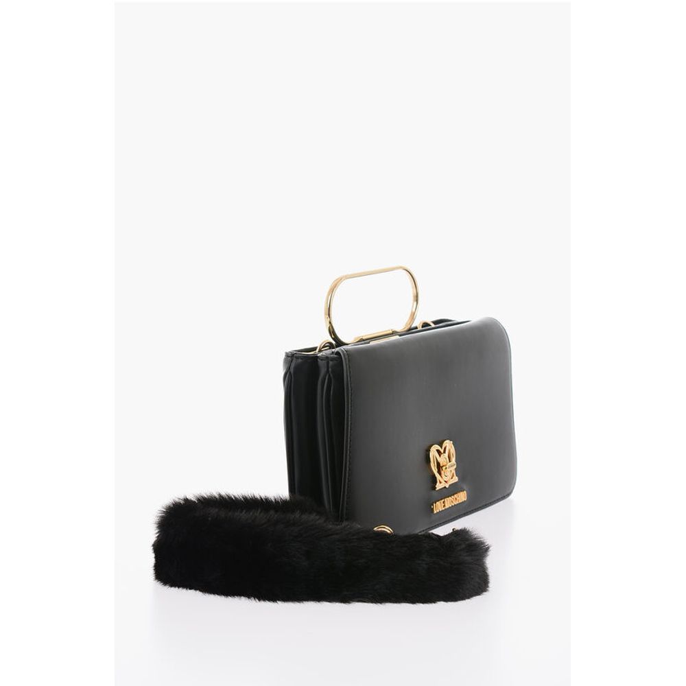 Moschino LOVE Solid Color Handbag with Removable Faux Fur Handle - Image 2