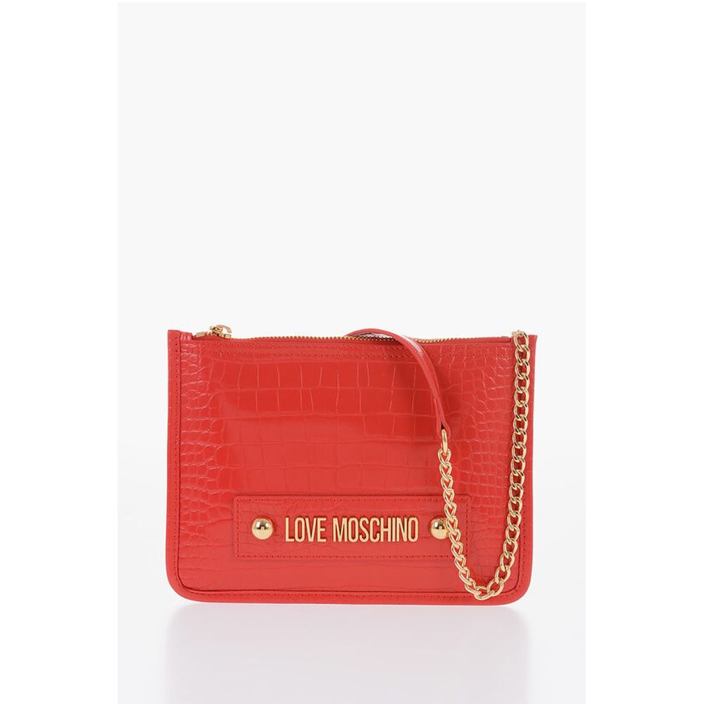Moschino LOVE Crocodile Effect Faux Leather Clutch with Golden Logo