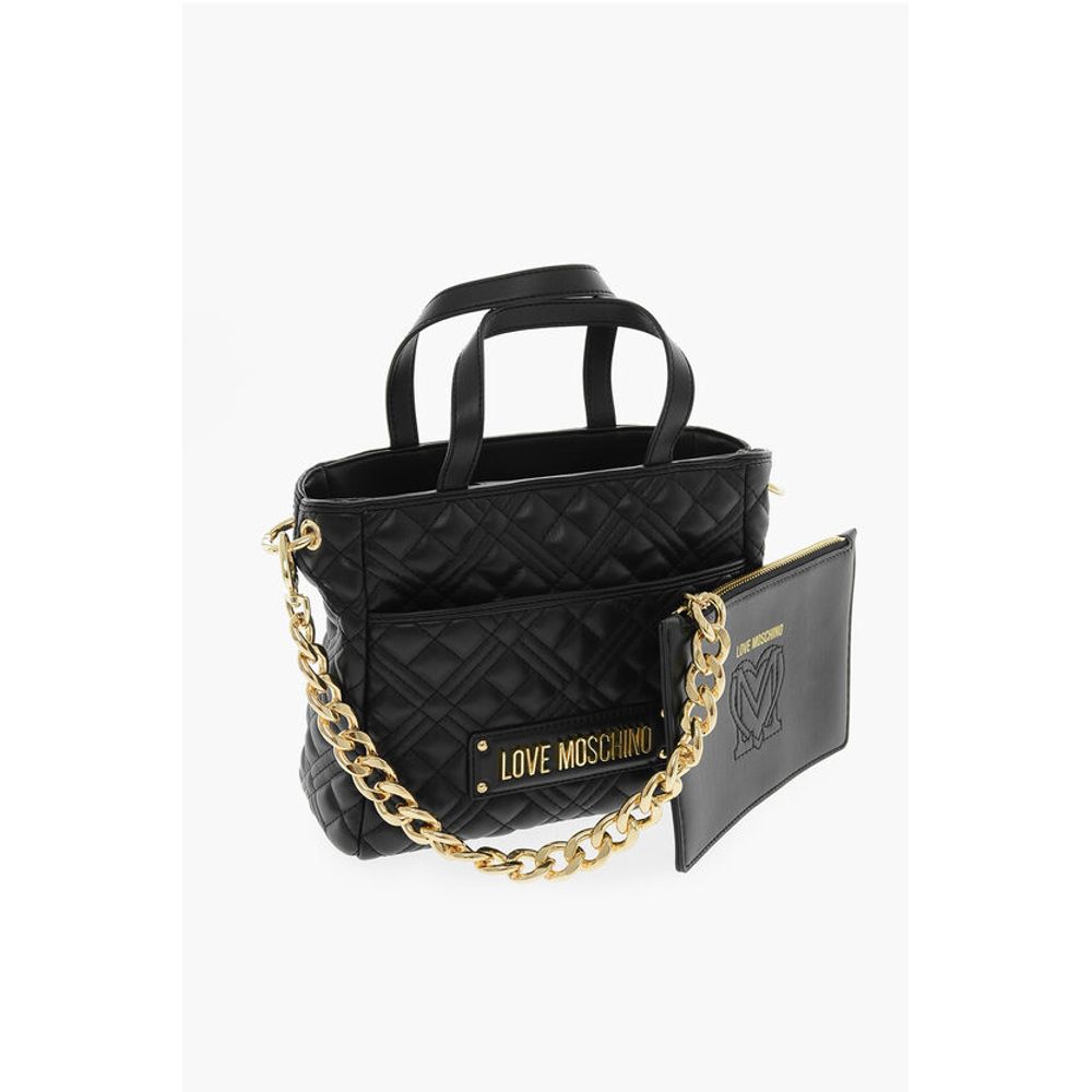Moschino LOVE Quilted Faux Leather Handbag with Golden Chain - Image 3