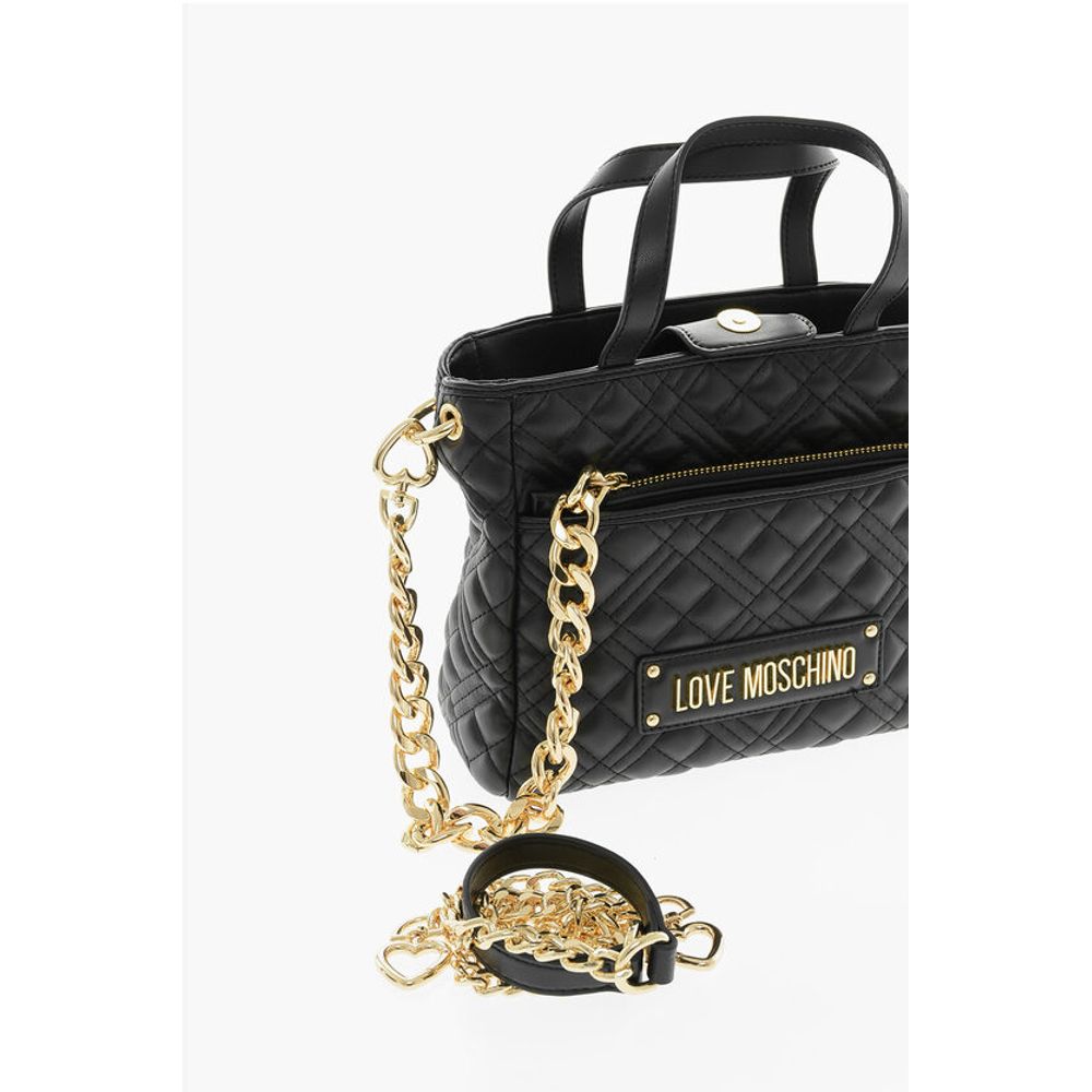 Moschino LOVE Quilted Faux Leather Handbag with Golden Chain - Image 4