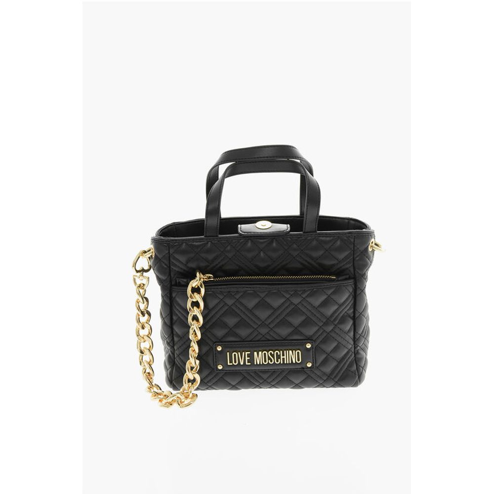 Moschino LOVE Quilted Faux Leather Handbag with Golden Chain - Image 5