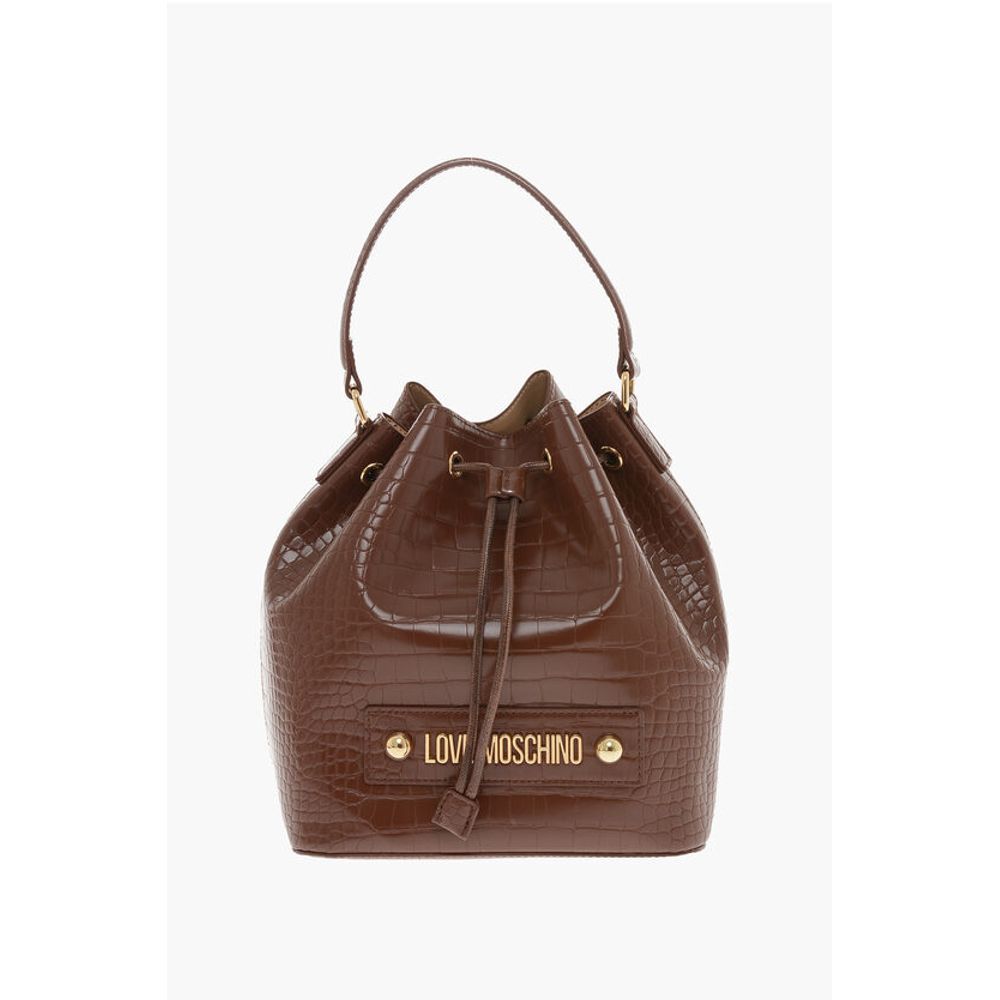 Moschino LOVE Crocodile Effect Faux Leather Bucket Bag with Maxi Logo