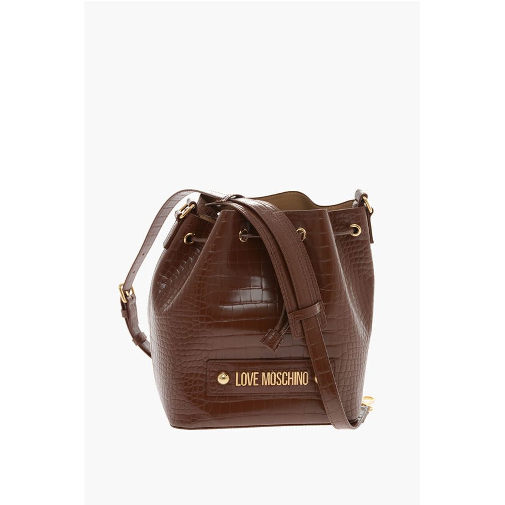 Moschino LOVE Crocodile Effect Faux Leather Bucket Bag with Maxi Logo - Image 3