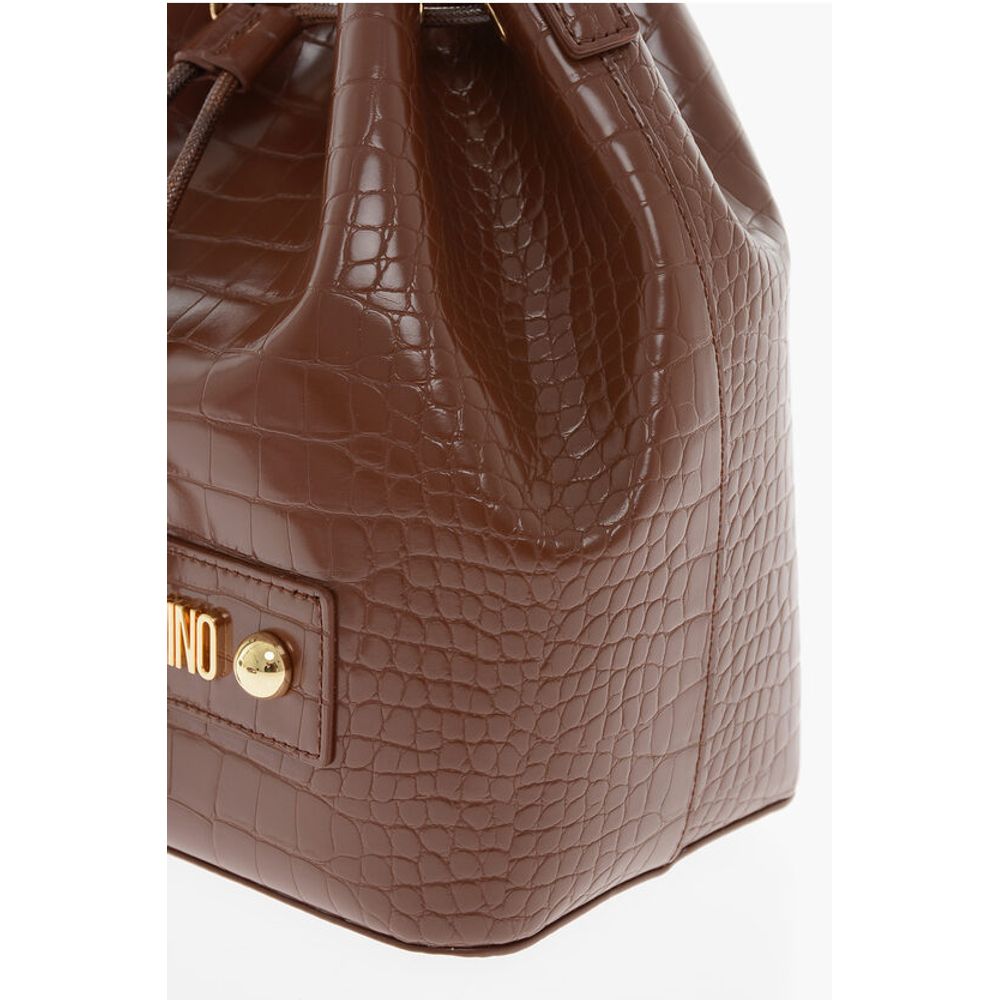 Moschino LOVE Crocodile Effect Faux Leather Bucket Bag with Maxi Logo - Image 4