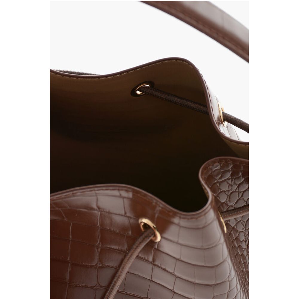 Moschino LOVE Crocodile Effect Faux Leather Bucket Bag with Maxi Logo - Image 5