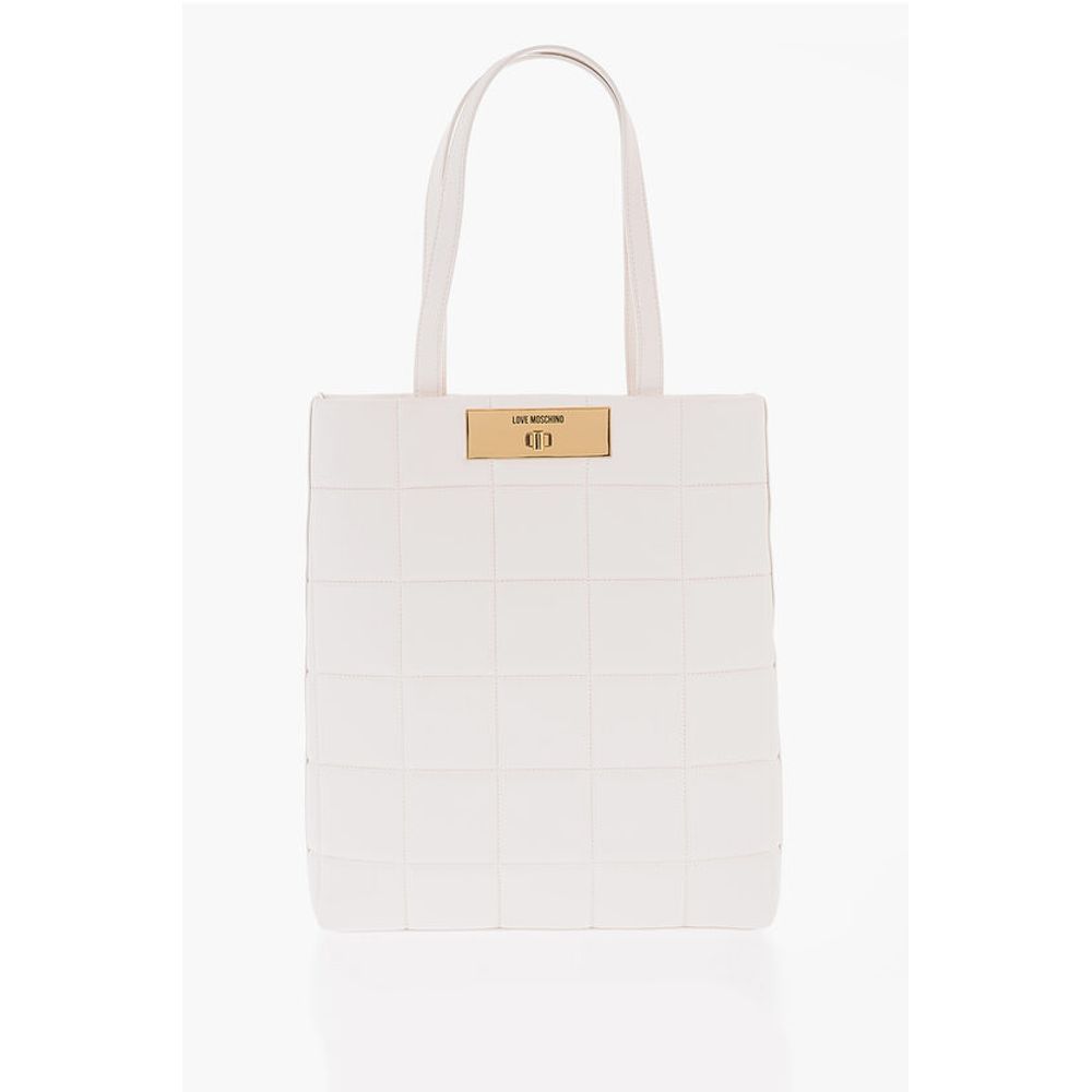 Moschino LOVE Quilted Faux Leather Tote Bag with Turn Lock Closure
