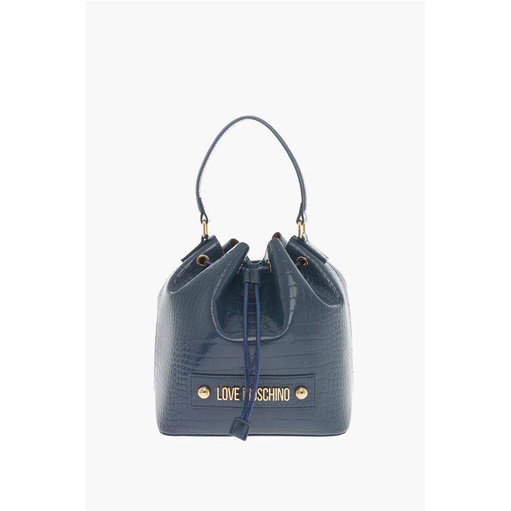 Moschino LOVE Faux Leather Crocodile Effect Bucket Bag with Embossed