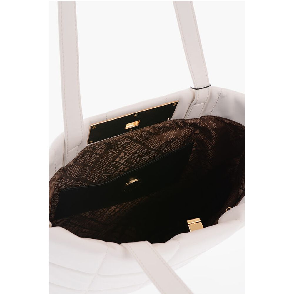 Moschino LOVE Quilted Faux Leather Tote Bag with Turn Lock Closure - Image 4