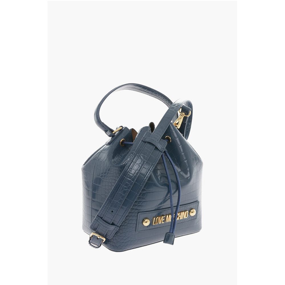 Moschino LOVE Faux Leather Crocodile Effect Bucket Bag with Embossed - Image 3