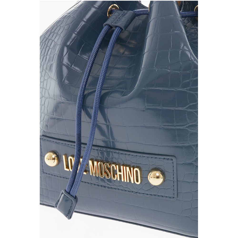 Moschino LOVE Faux Leather Crocodile Effect Bucket Bag with Embossed - Image 4