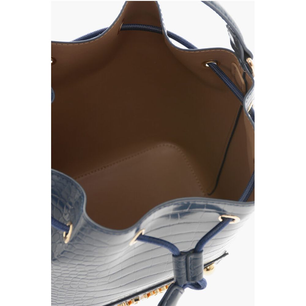 Moschino LOVE Faux Leather Crocodile Effect Bucket Bag with Embossed - Image 6