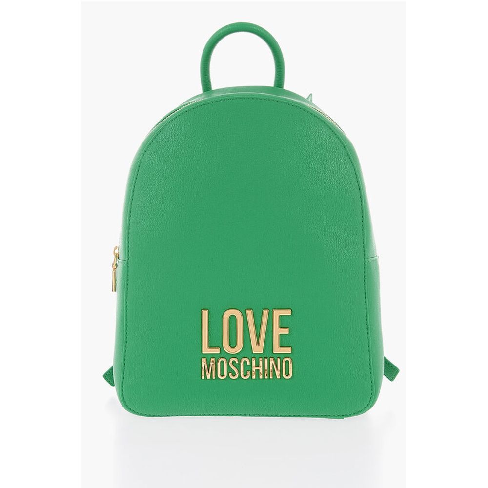 Moschino LOVE Embossed Golden Maxi Logo Textured Faux Leather Backpac