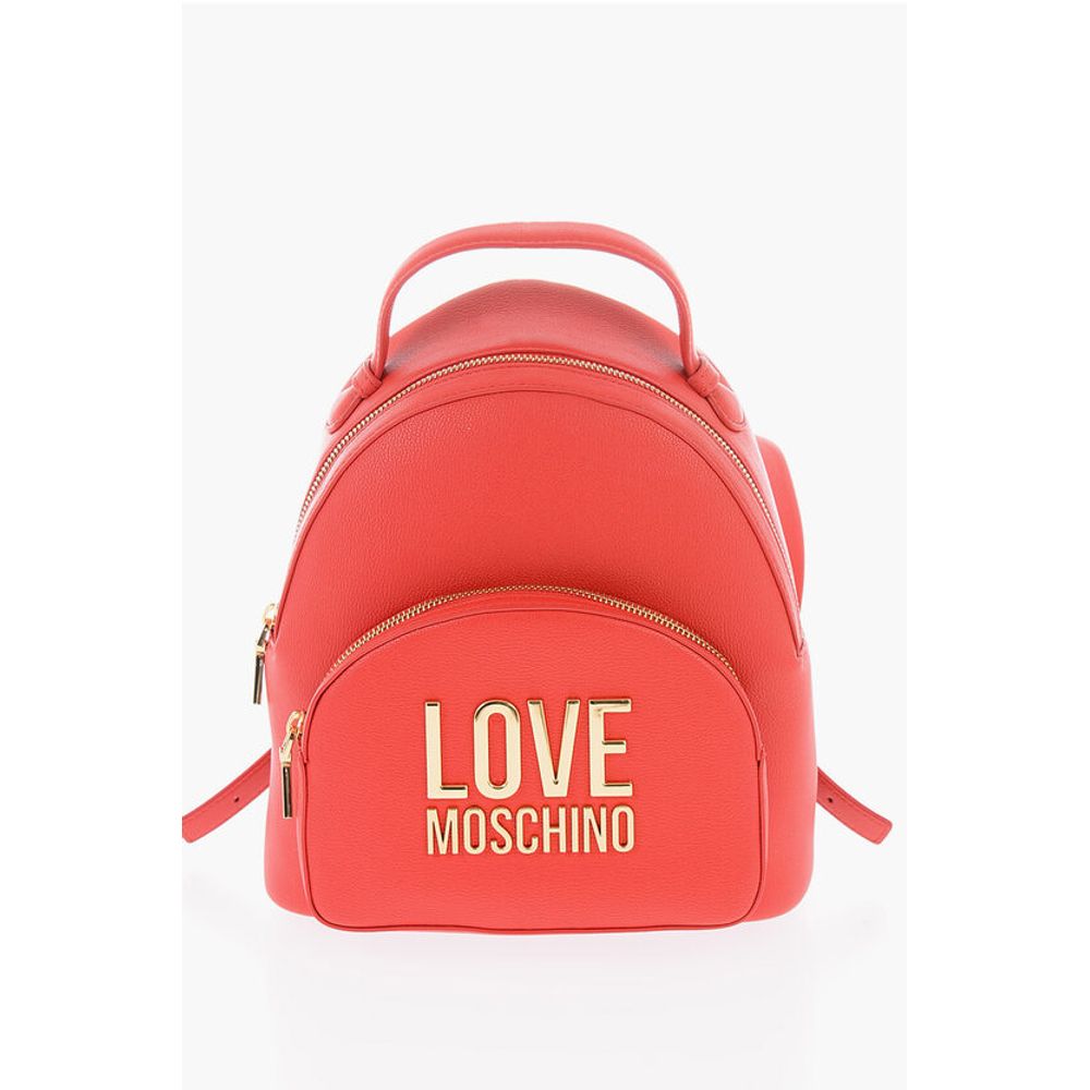 Moschino LOVE Faux Leather Backpack with with Golden Logo-Plaque