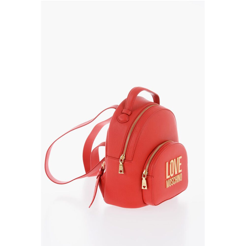 Moschino LOVE Faux Leather Backpack with with Golden Logo-Plaque - Image 2