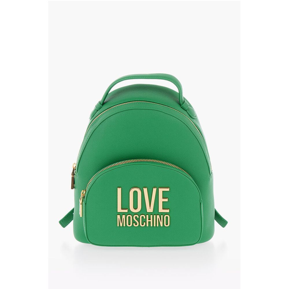Moschino LOVE Solid Color Faux Leather Backpack with Golden Logo