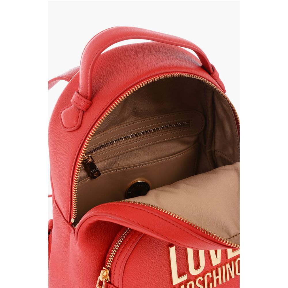 Moschino LOVE Faux Leather Backpack with with Golden Logo-Plaque - Image 4