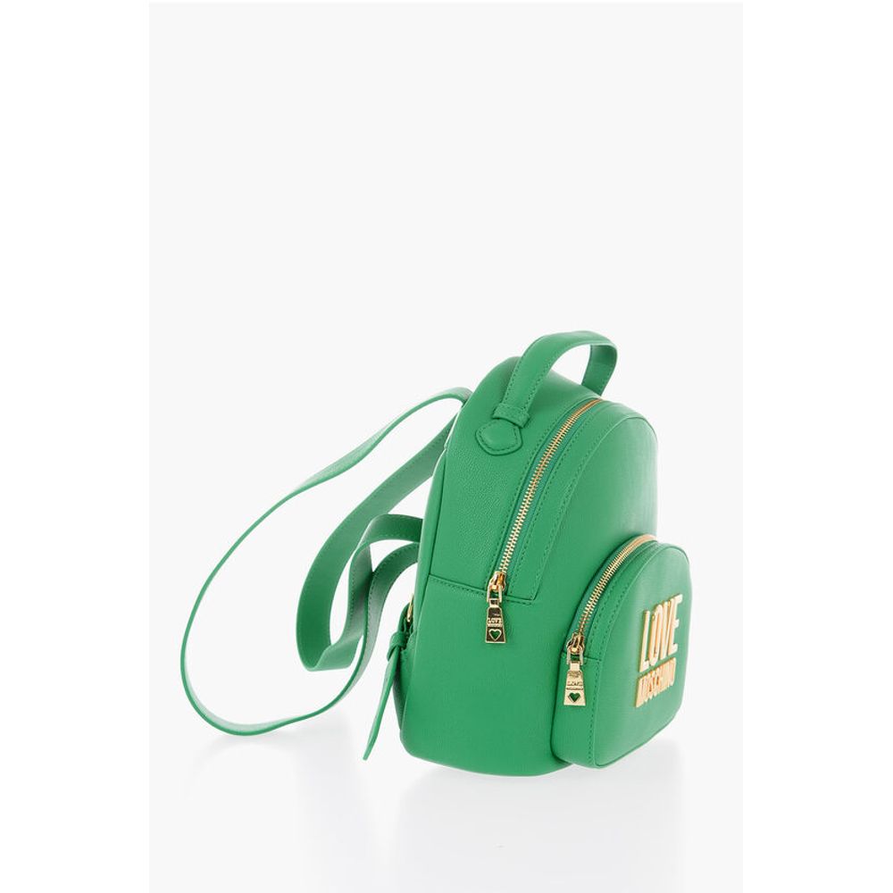 Moschino LOVE Solid Color Faux Leather Backpack with Golden Logo - Image 2