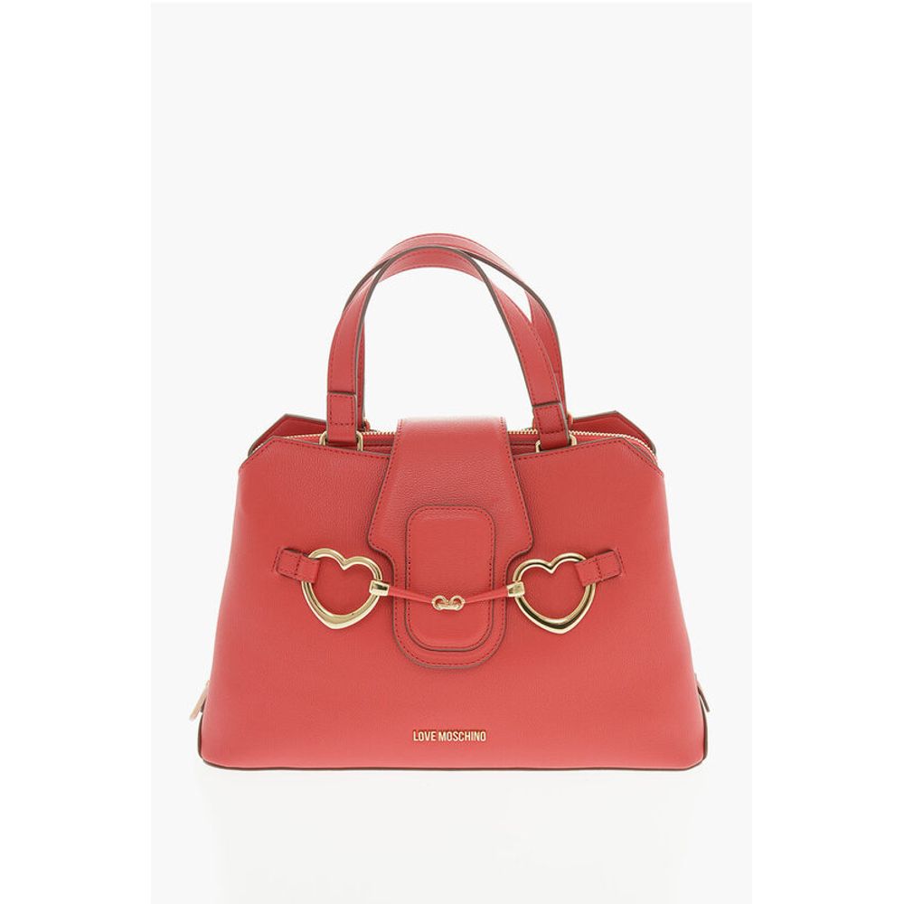Moschino LOVE Textured Faux Leather Tote Bag with Golden Front Clamp