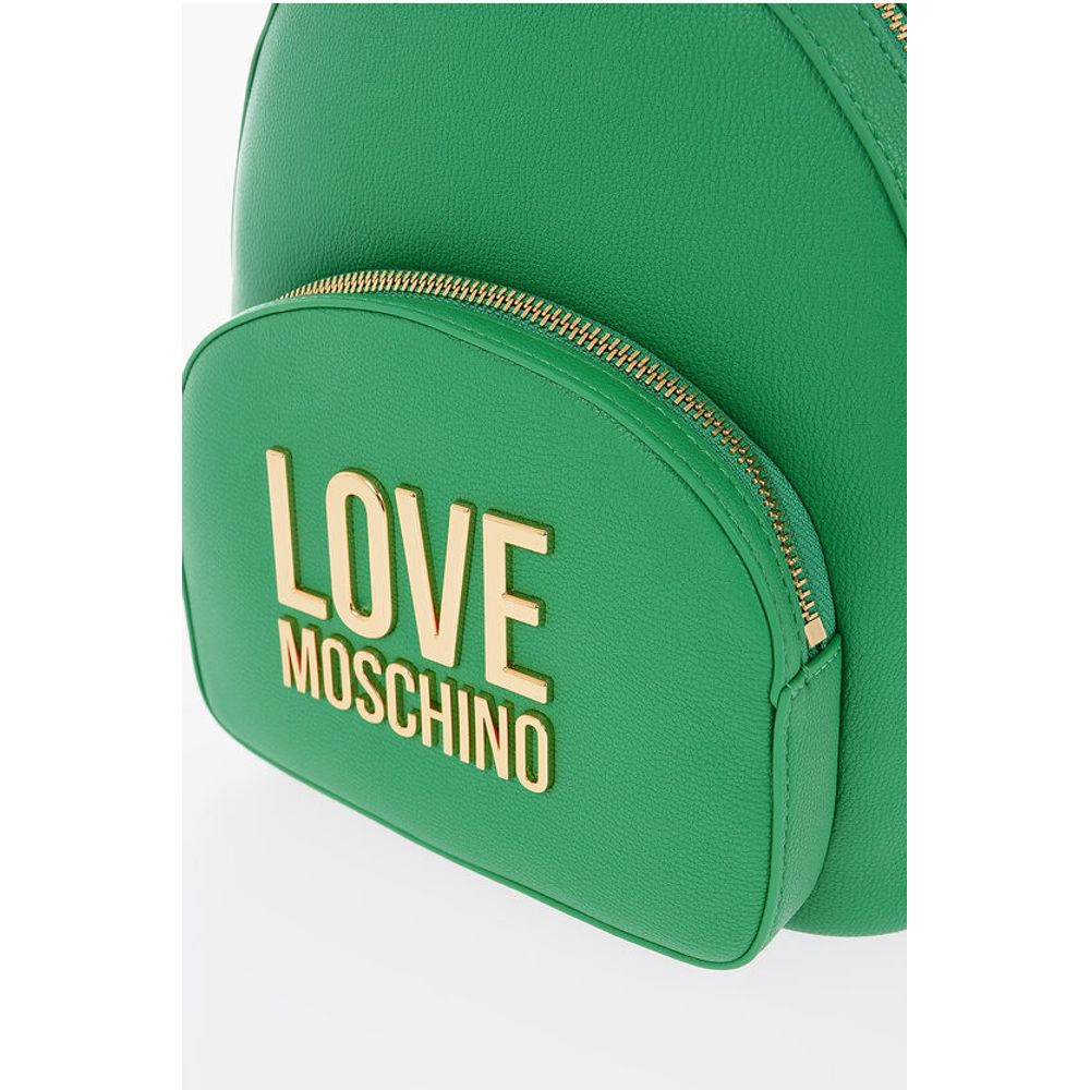 Moschino LOVE Solid Color Faux Leather Backpack with Golden Logo - Image 4