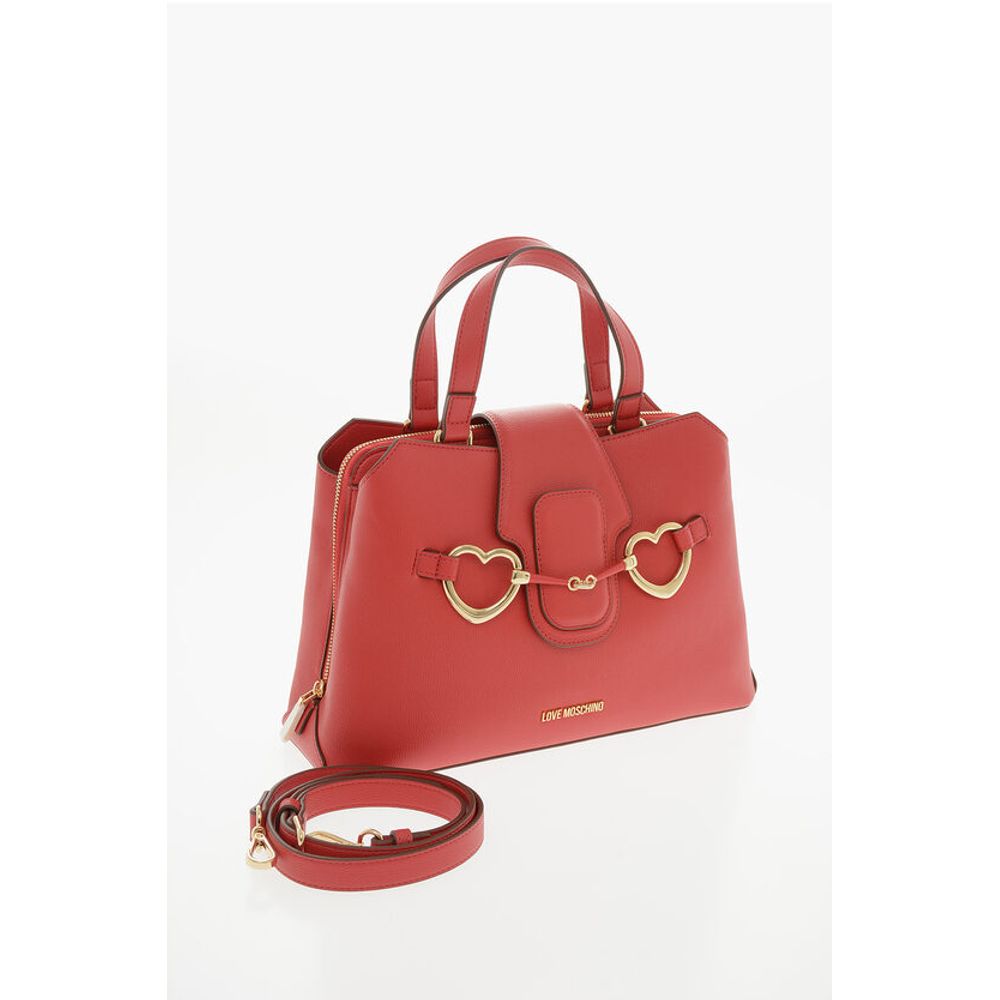 Moschino LOVE Textured Faux Leather Tote Bag with Golden Front Clamp - Image 3