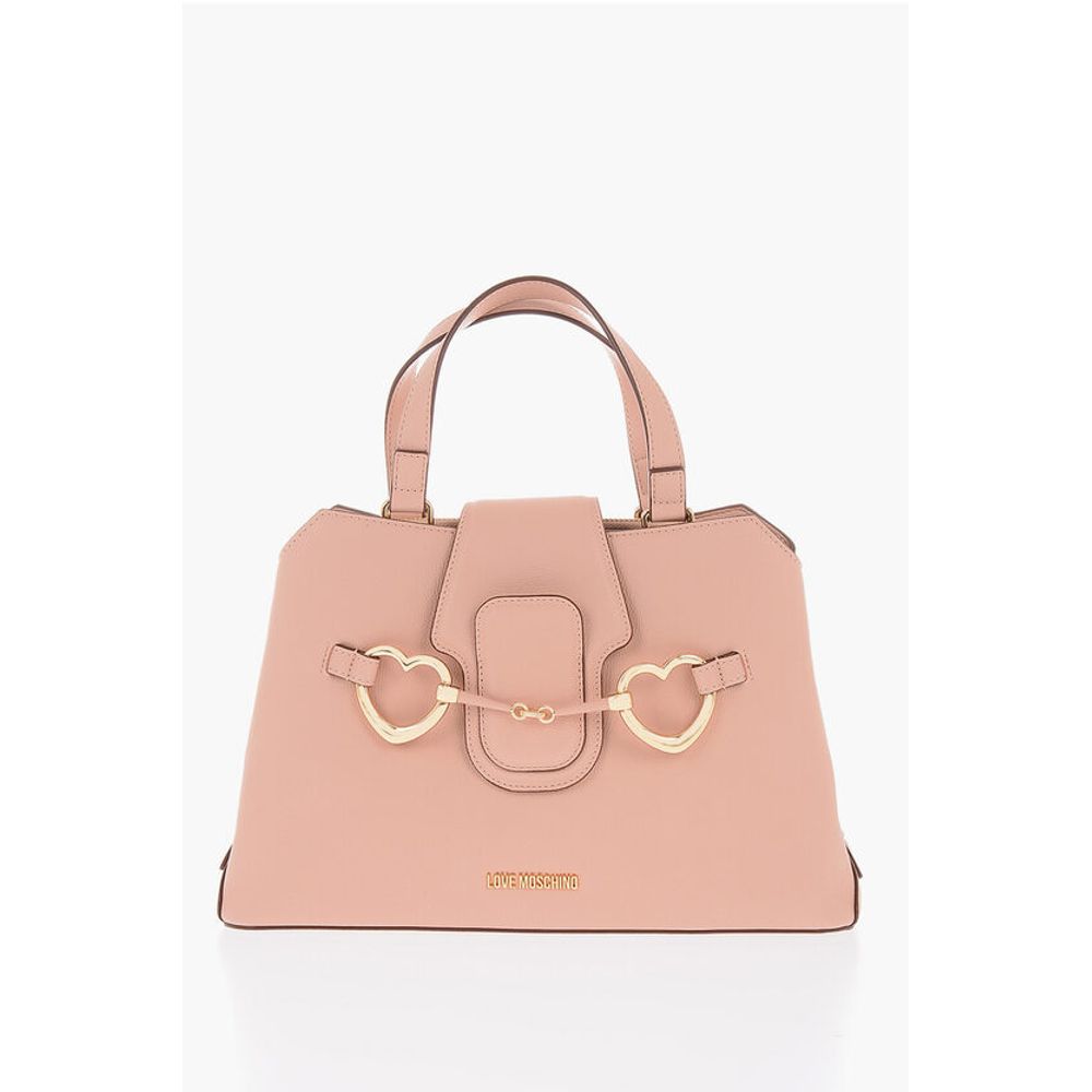 Moschino LOVE Textured Faux Leather Tote Bag with Maxi Golden Heart C