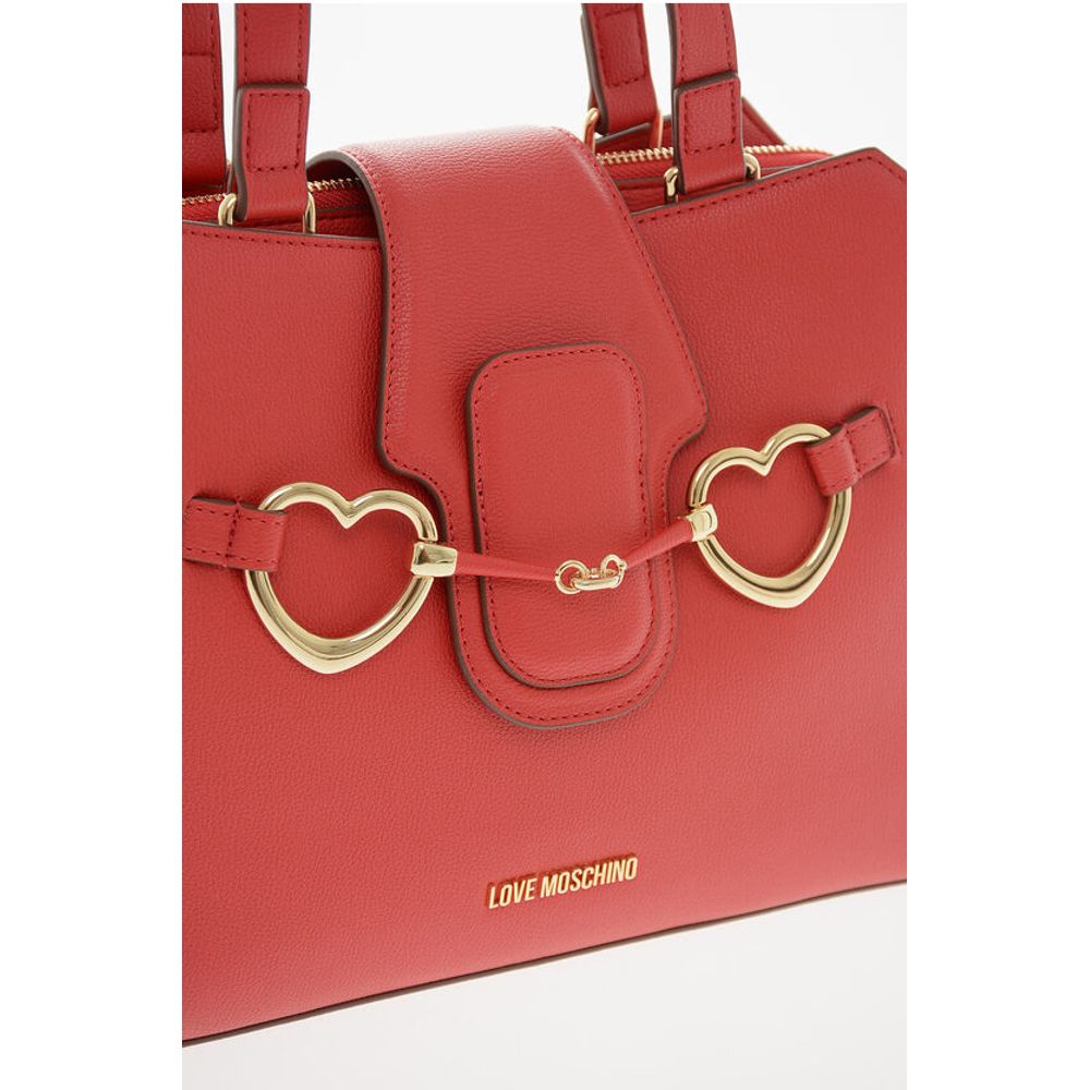 Moschino LOVE Textured Faux Leather Tote Bag with Golden Front Clamp - Image 4