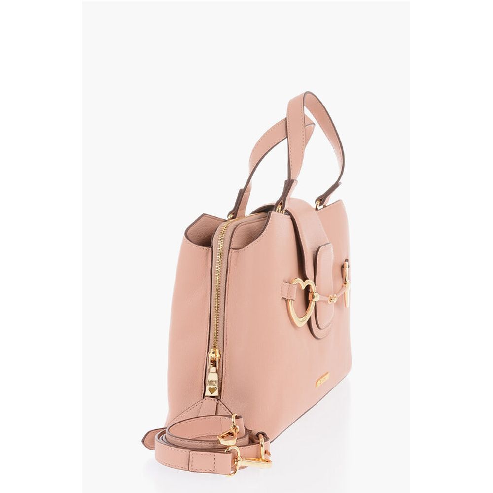 Moschino LOVE Textured Faux Leather Tote Bag with Maxi Golden Heart C - Image 2