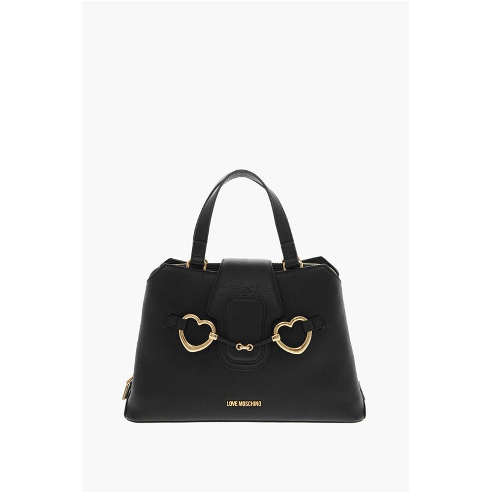 Moschino LOVE Textured Faux Leather Tote Bag with Golden Front Clamp
