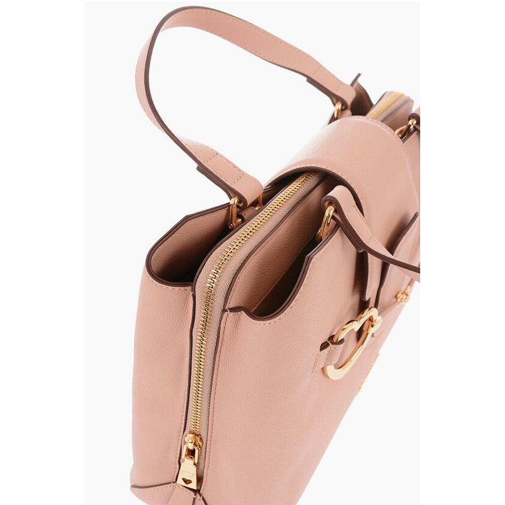 Moschino LOVE Textured Faux Leather Tote Bag with Maxi Golden Heart C - Image 4