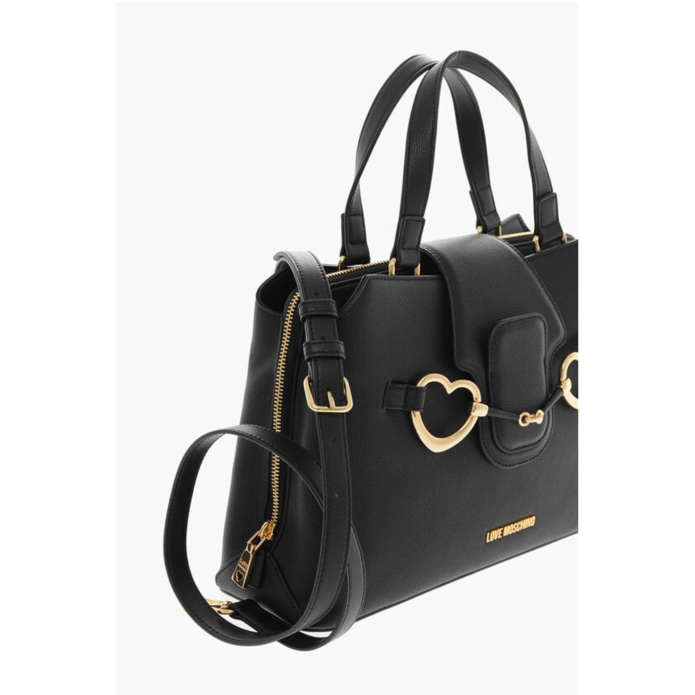 Moschino LOVE Textured Faux Leather Tote Bag with Golden Front Clamp - Image 3