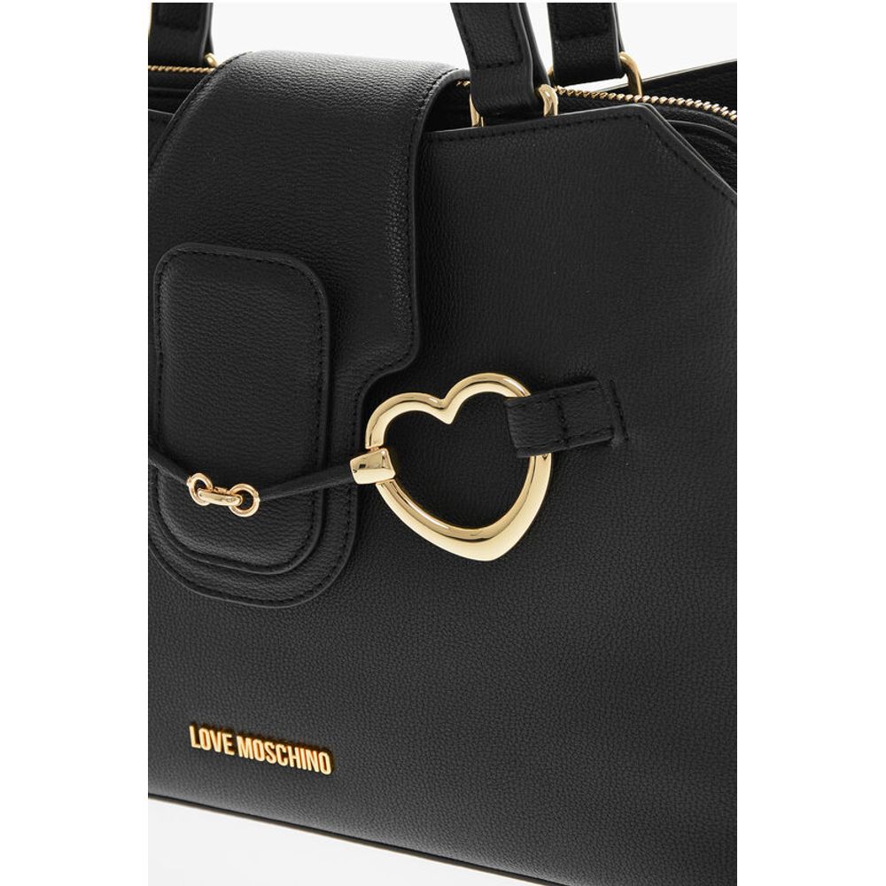 Moschino LOVE Textured Faux Leather Tote Bag with Golden Front Clamp - Image 4