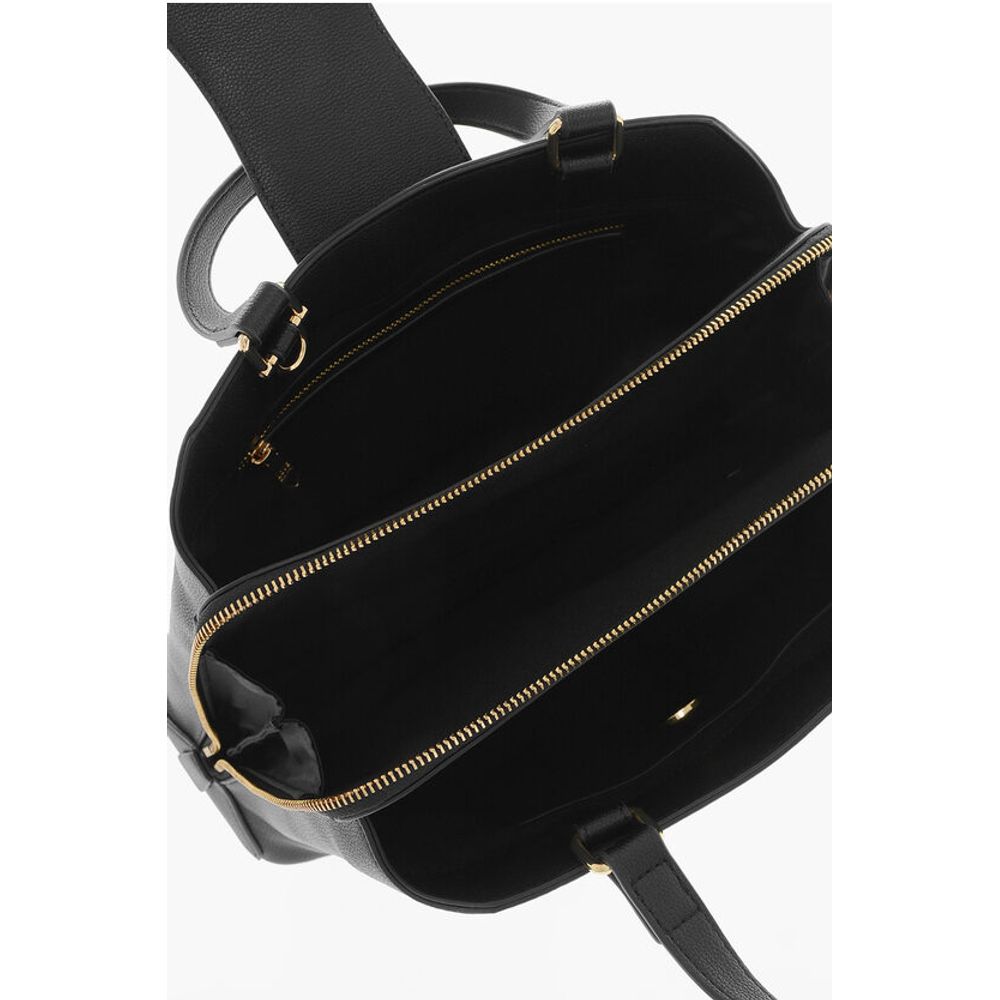 Moschino LOVE Textured Faux Leather Tote Bag with Golden Front Clamp - Image 5