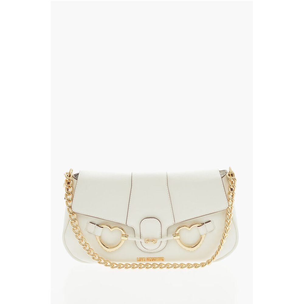 Moschino LOVE Textured Faux Leather Shoulder Bag with Clamp Front