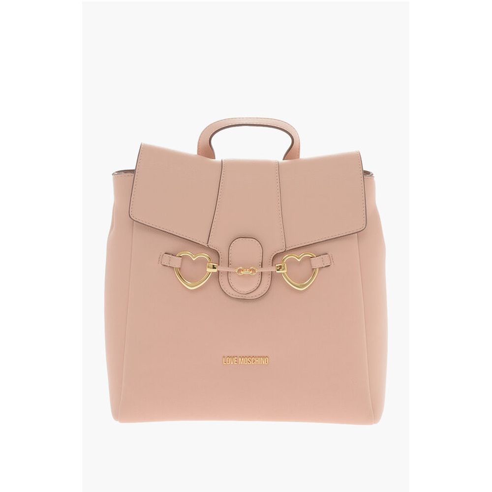 Moschino LOVE Faux Leather Backpack with Heart-Shaped Clamps