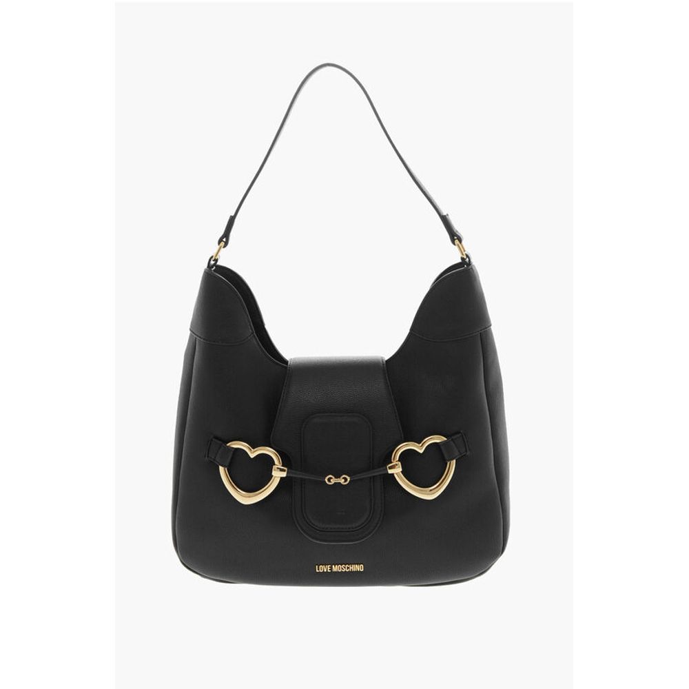 Moschino LOVE Textured Faux Leather Hobo Bag with Maxi Heart-Shaped C