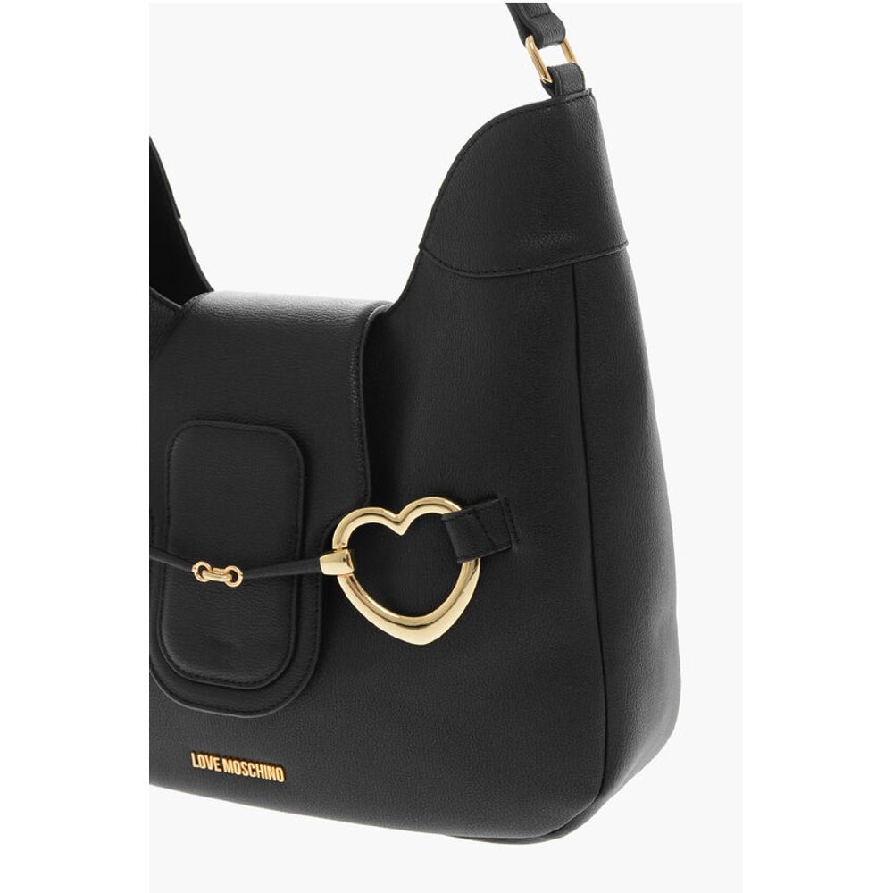 Moschino LOVE Textured Faux Leather Hobo Bag with Maxi Heart-Shaped C - Image 3