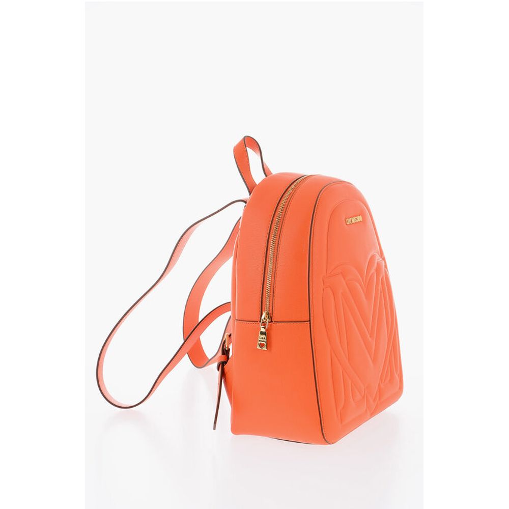 Moschino LOVE Solid Color Faux Leather Backpack with Golden Logo - Image 2
