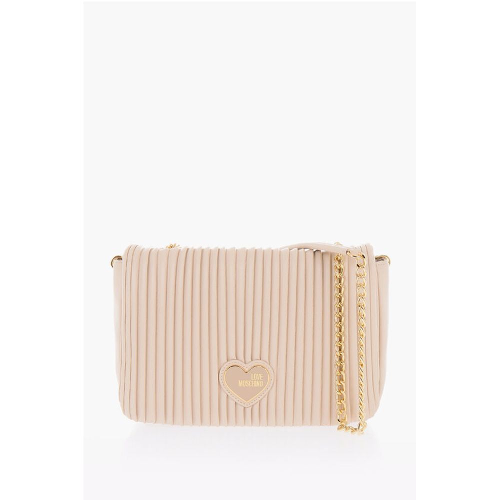 Moschino LOVE Pleated Faux Leather Shoulder Bag with Golden Chain