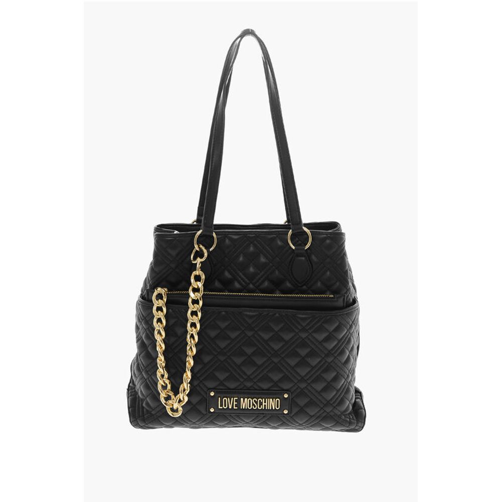 Moschino LOVE Quilted Faux Leather Tote Bag with Matching Pouch