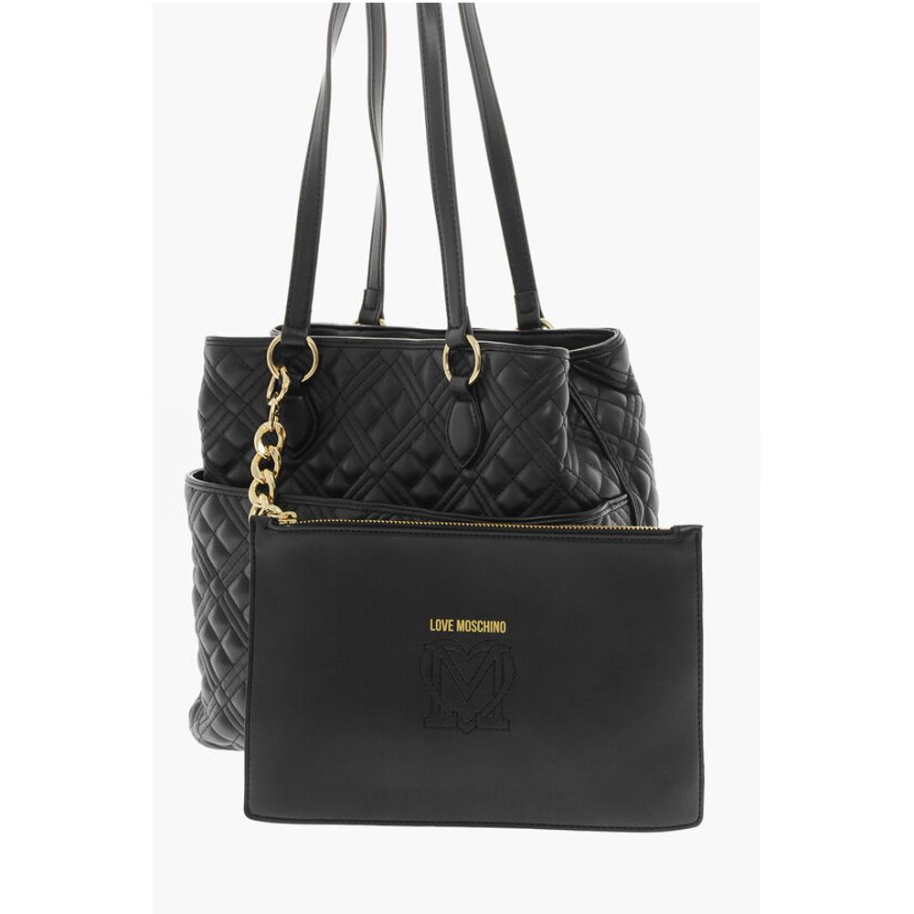 Moschino LOVE Quilted Faux Leather Tote Bag with Matching Pouch - Image 3