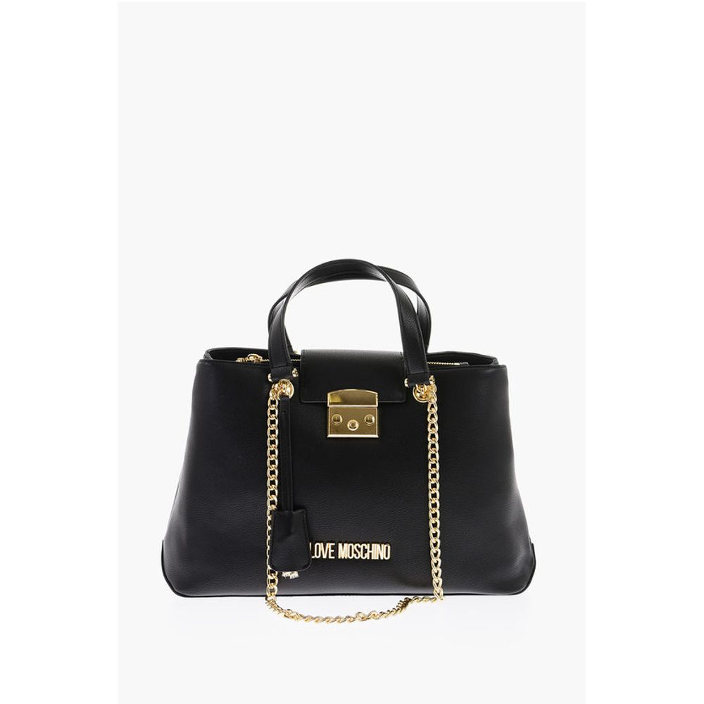 Moschino LOVE Textured Faux Leather LUCILLE Tote Bag with Double Comp