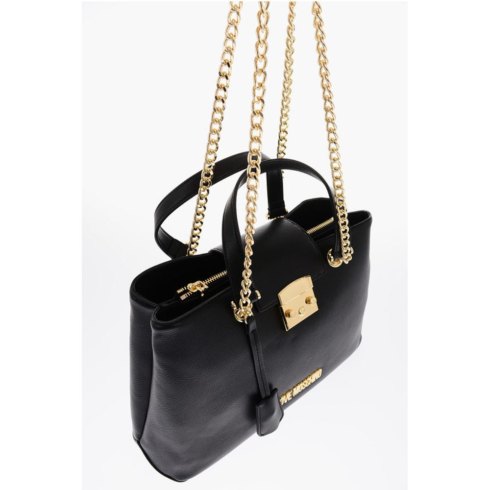 Moschino LOVE Textured Faux Leather LUCILLE Tote Bag with Double Comp - Image 3