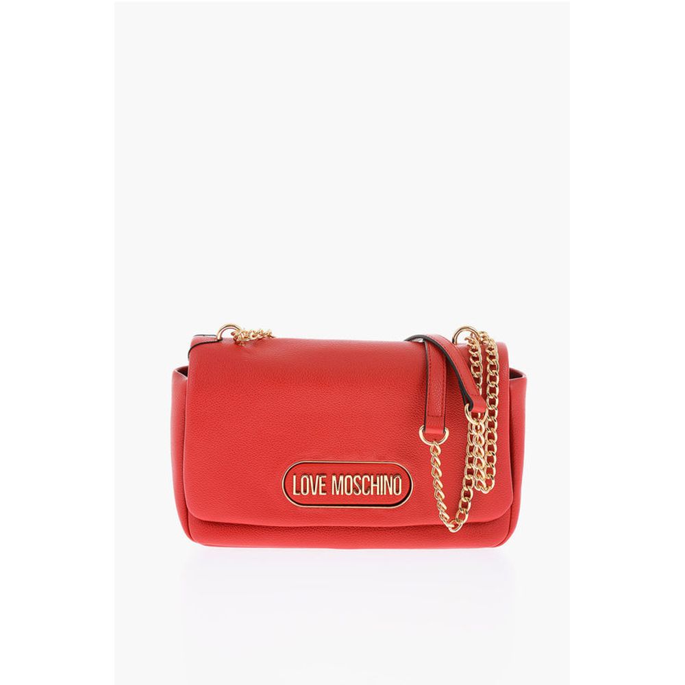 Moschino LOVE Textured Faux Leather Shoulder Bag with Golden Logo