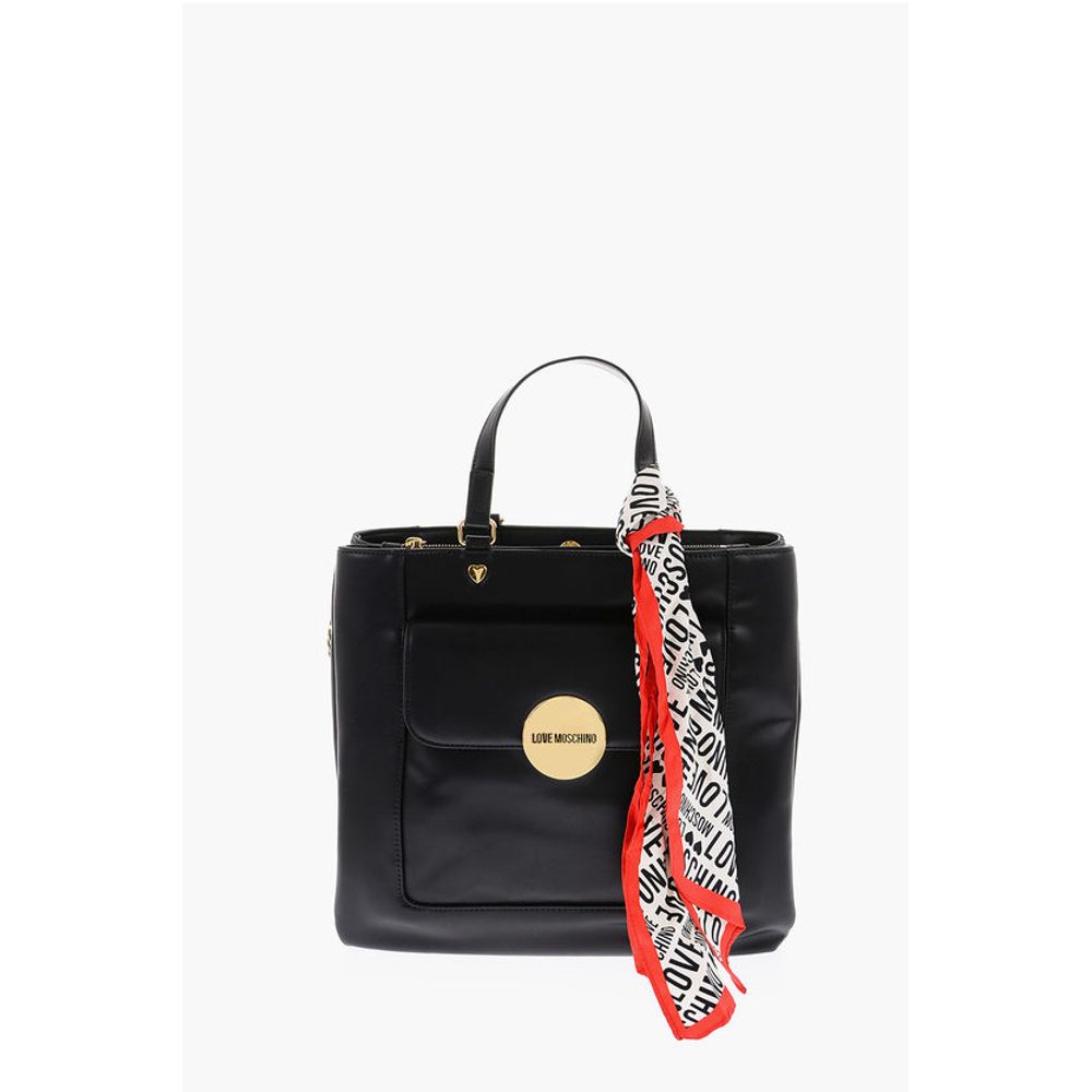 Moschino LOVE faux Leather Maxi Monogram Handle Bag with Removable Ne - Image 5