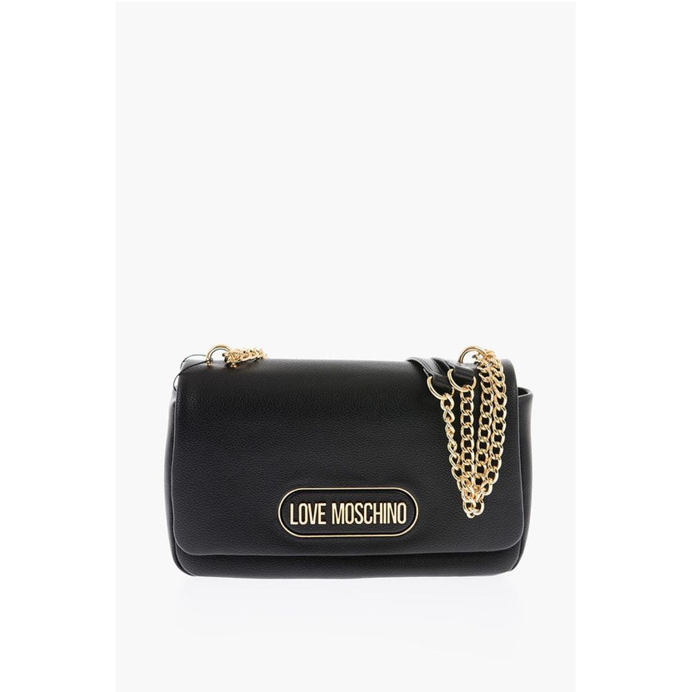 Moschino LOVE Textured Faux Leather Shoulder Bag with Golden Logo